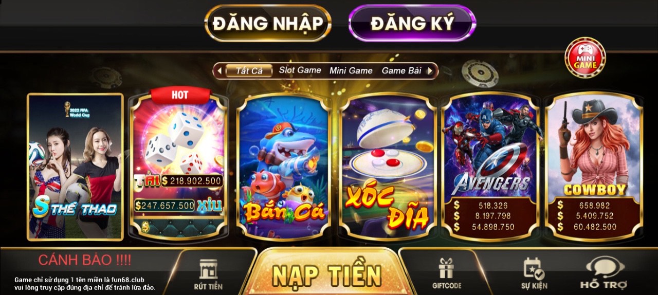 Các trò chơi hấp dẫn tại Fun68 Club