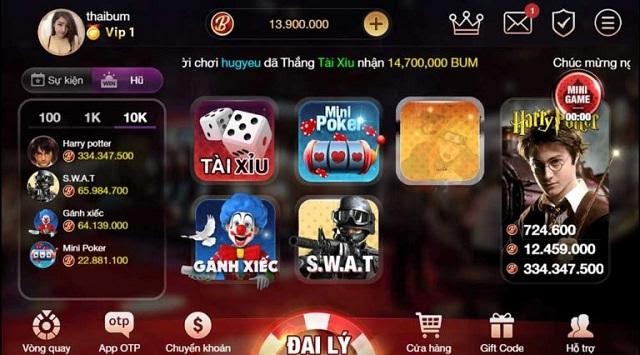 Các trò chơi tại cổng game Bum Club