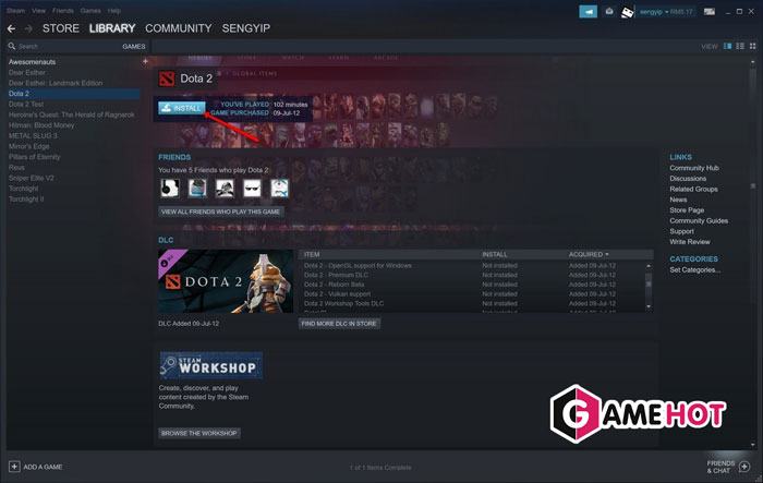 Cách cài đặt trò chơi lại trên steam