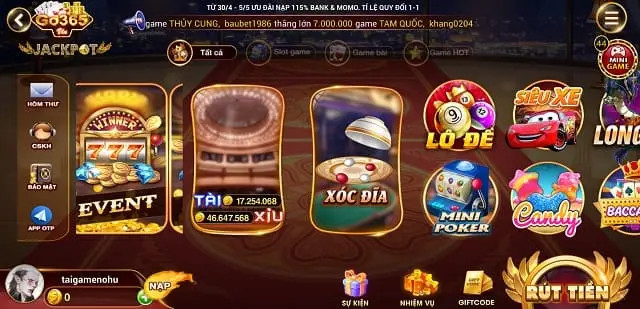 Danh sách những tựa game nổi bật tại Go365 Vin