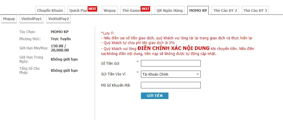 Nạp tiền qua chuyển khoản